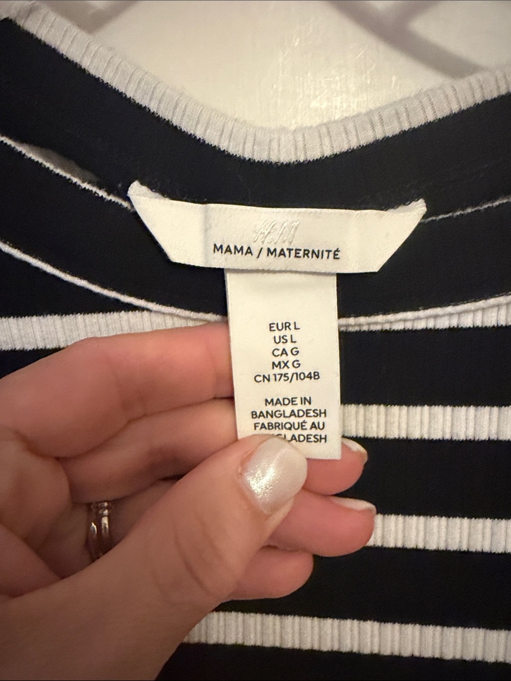 H&M Mama Black and White Striped Short-Sleeve Midi Maternity Dress Size Large - Picture 2 of 4
